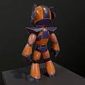 Three Angles of Blue and Orange Armored Character with Horned Helmet 3D Model Design