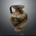 Traditional Painted Ceramic Vase With Decorative Handle And Ancient Style Colorful Patterns