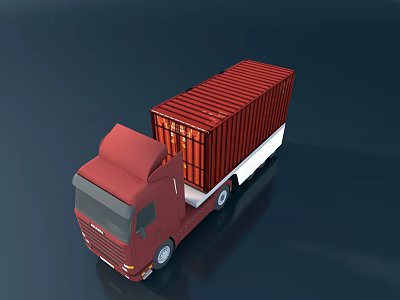 Modern Red Container Truck With Large Cargo Box On Dark Surface 3d model