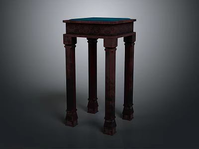 Dark Wood Classic Side Table With Four Column Legs And Square Top Design 3d model