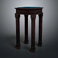 Dark Wood Classic Side Table With Four Column Legs And Square Top Design