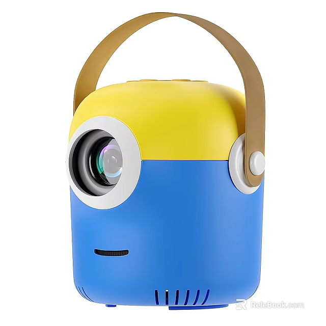 Cute Cartoon Design Portable Projector With Yellow Blue Body And Brown Handle 3d model 