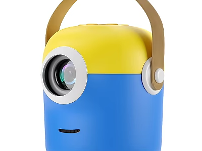 Cute Cartoon Design Portable Projector With Yellow Blue Body And Brown Handle 3d model