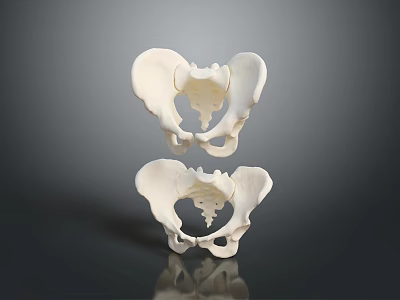 Two Human Pelvis Anatomical Organ Models On Black Background With Reflection 3d model