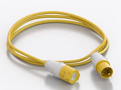 Durable Yellow Computer Power Cable With White Plugs For Device Connection 3d model