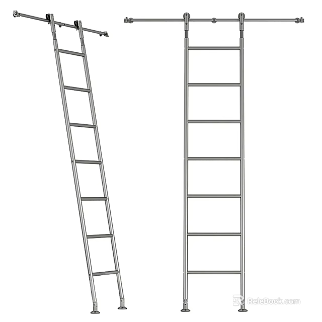 Two Metal Ladders One Leaning One Upright with Silver Rungs for Home Use 3d model 