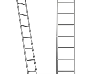 Two Metal Ladders One Leaning One Upright with Silver Rungs for Home Use 3d model
