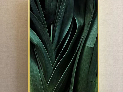 Plant Painting Featuring Green Layered Leaves In Golden Frame On Light Background 3d model