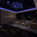 KTV Interior Design With Starry Spiral Ceiling Blue Lighting And Comfortable Sofas 3d model