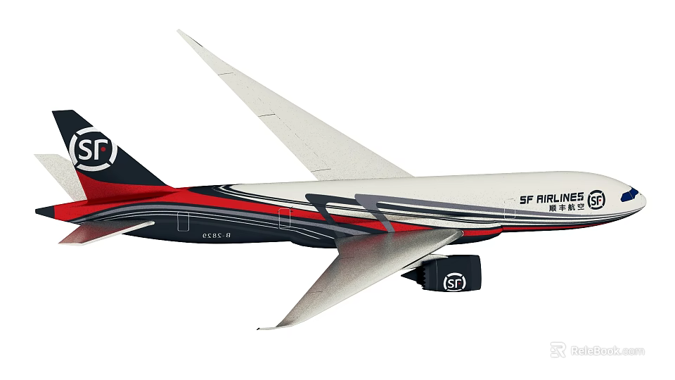 SF Airlines Airplane Model With Red Black White Livery Detailed Aviation Collectible 3d model 