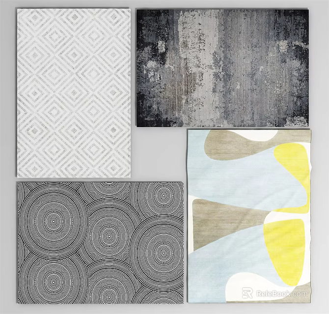 Stylish Square Rugs With Geometric Abstract Circular And Textured Patterns 3d model