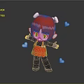 Cute Red Hair Cartoon Game Character In Red Dress With Open Arms And Floating Hearts