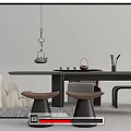 Modern Tea Table And Chairs With Tea Set Green Plant And Mountain Shaped Decoration