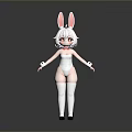 Cute Anime Game Character With Rabbit Ears White Bodysuit Thigh High Socks Red Bow Tie
