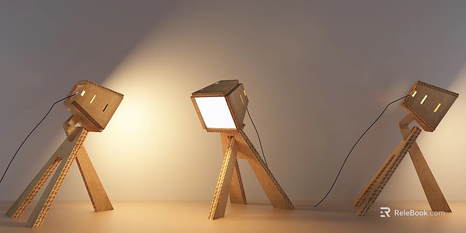 Wooden Floor Lamp With Tripod Base And Square Shade For Warm Lighting 3d model 