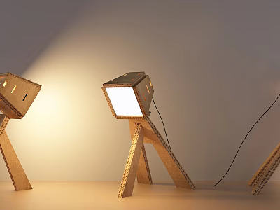 Wooden Floor Lamp With Tripod Base And Square Shade For Warm Lighting 3d model