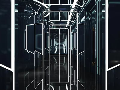 Elevator Corridor With Futuristic Lighting And Sleek Design 3d model