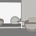 Modern Minimalist Beige Single Sofas with White Spherical Decor and Round Side Table