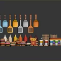 Colorful Plastic Fast Food Models With Burgers Fries Utensils And Containers