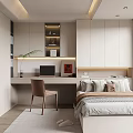 Modern Tatami Bedroom Interior Design With Platform Bed Desk And Storage Cabinets