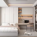 Tatami Bedroom Study Table and Chair Wardrobe Display Cabinet Bookcase Carpet Fabric Bed Computer 3d model
