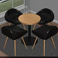 Modern Round Dining Table With Black Chairs And Wooden Legs On Gray Rug