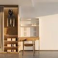 Modern Apartment Interior With Hanging Suit Hat Bookshelf Desk And Shoe Rack