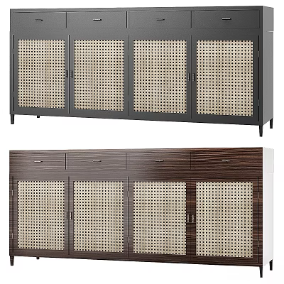Modern Dresser With Rattan Panels And Black Frame And Dark Wood Design 3d model