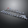 Assorted Metal Pipe Fittings With Silver Tubes Elbows And Red Blue Components