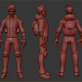 3D Game Character With Red Hood Green Top Brown Backpack And Yellow Knee Pads