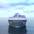 Blue Cargo Ship Loaded With Many Shipping Containers On Ocean 3d model