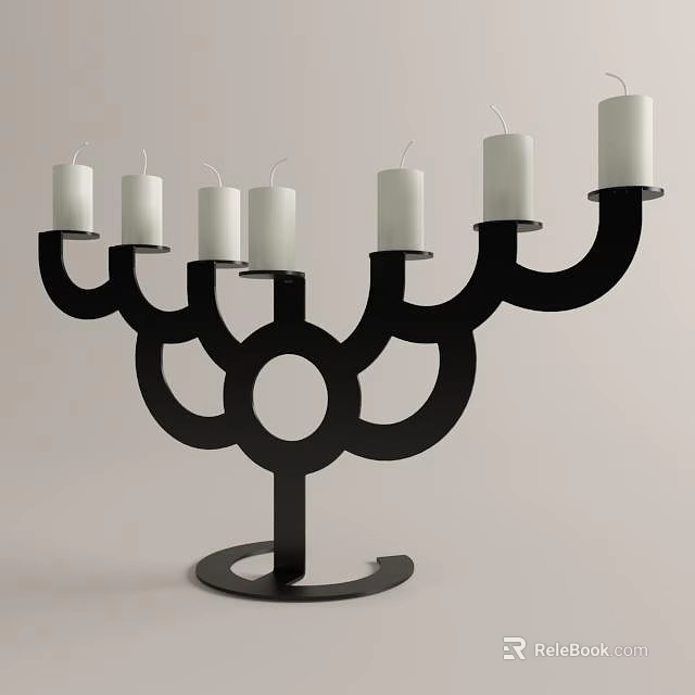 Modern Black Metal Candelabra With White Candles And Geometric Shape Design 3d model 