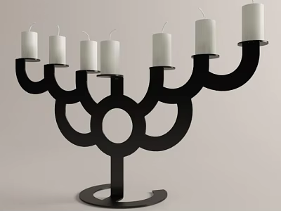 Modern Black Metal Candelabra With White Candles And Geometric Shape Design 3d model