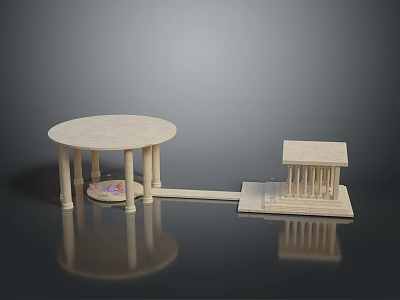 Light Colored Architectural Model With Round Columned Structure And Connected Small Building 3d model
