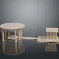 Light Colored Architectural Model With Round Columned Structure And Connected Small Building 3d model