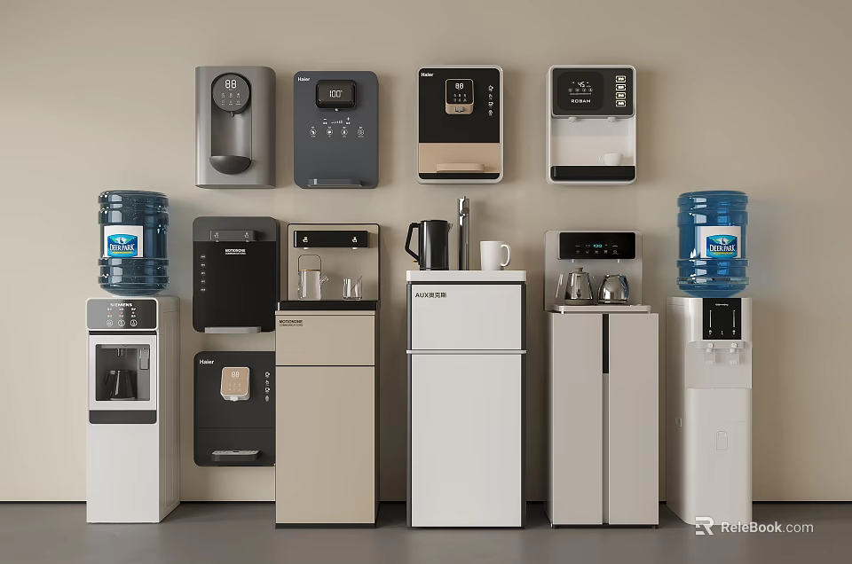 Various Daily Electrical Appliances Including Water Dispensers Coffee Makers And Refrigerators 3d model 
