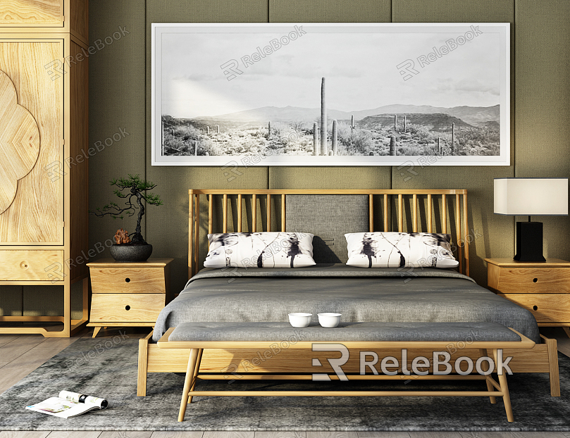 New Chinese background double bed combination model