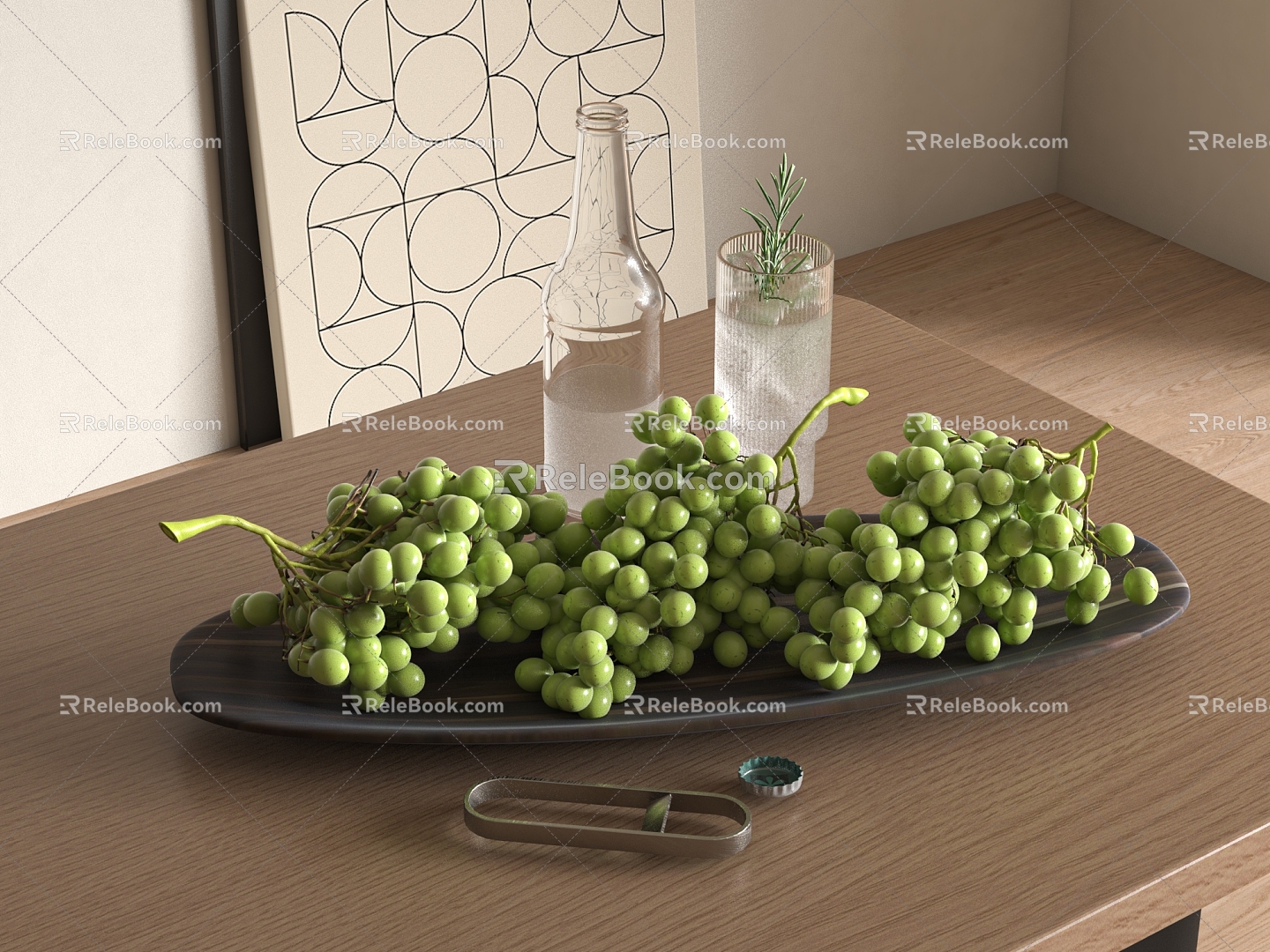 Modern Fruit Plate Grape Drink 3d model