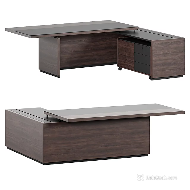 Modern Walnut Wooden Desk With Drawers And Extension Top Design 3d model 