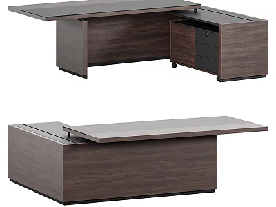 Modern Walnut Wooden Desk With Drawers And Extension Top Design 3d model