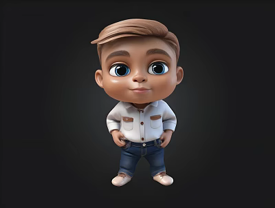 Cartoon Boy Character With Brown Hair Big Eyes White Shirt And Blue Jeans 3d model