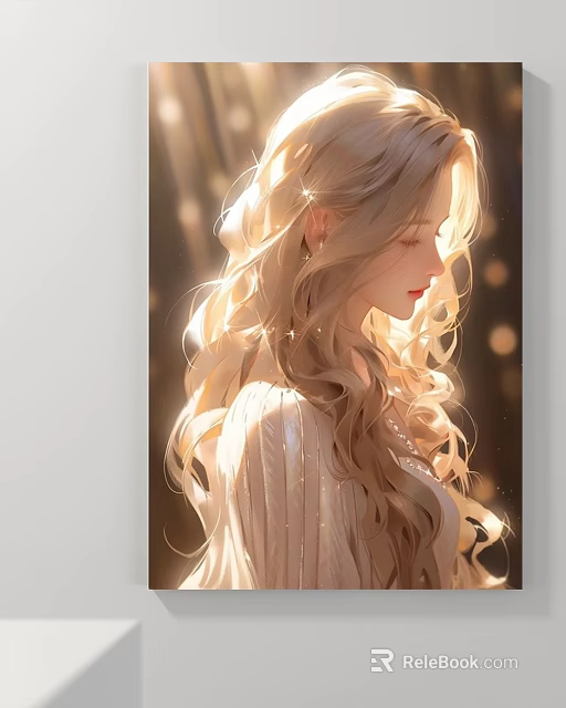 Portrait of Blonde Woman with Curly Hair in Striped Light Clothing and Soft Warm Light Spots 3d model 