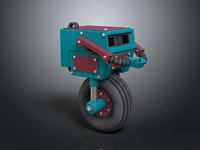 Game and Movie Character 3D Robot With Teal Red Body Large Wheel And Mechanical Arm 3d model