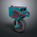 Game and Movie Character 3D Robot With Teal Red Body Large Wheel And Mechanical Arm