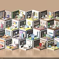 Aerial Planning of Colorful Miniature Rooms With Detailed Interior Design and Multi Zone Layout