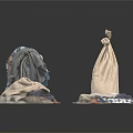Household Laundry Items Featuring Folded And Rolled Clothes With Burlap Bag