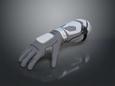 Tactical Combat Weapon Mechanical Glove With Advanced Grey White Tech Structure Design 3d model