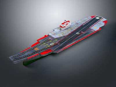 Large Aircraft Carrier Waterborne Vehicle With Flight Deck Runway And Red Details 3d model