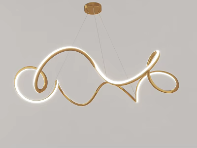 Modern Curved Gold Frame Chandelier With Illuminated Light Strips For Elegant Interior Decoration 3d model