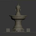Classical Multi tiered Fountain With Circular Basin Square Pedestal Stone Slab Floor And Ornate Top